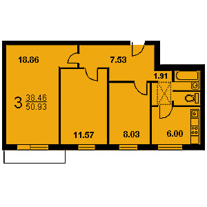 Трехкомнатная квартира в доме 1-515-9m #2