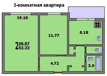 Двухкомнатная квартира в доме П-44