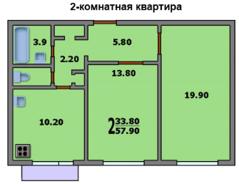 Двухкомнатная квартира в доме КОПЭ