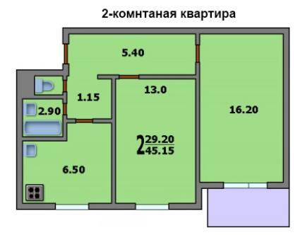 Двухкомнатная квартира в доме 1605/12; 1605-9