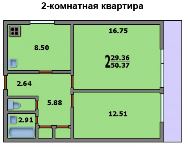 Двухкомнатная квартира в доме И-700А