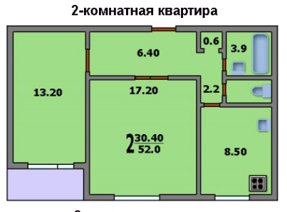 Двухкомнатная квартира в доме П-30