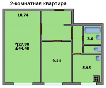 Двухкомнатная квартира в доме II-49