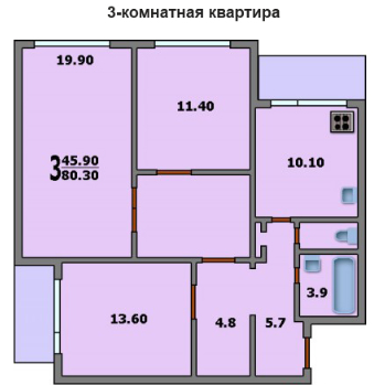 Трехкомнатная квартира в доме КОПЭ